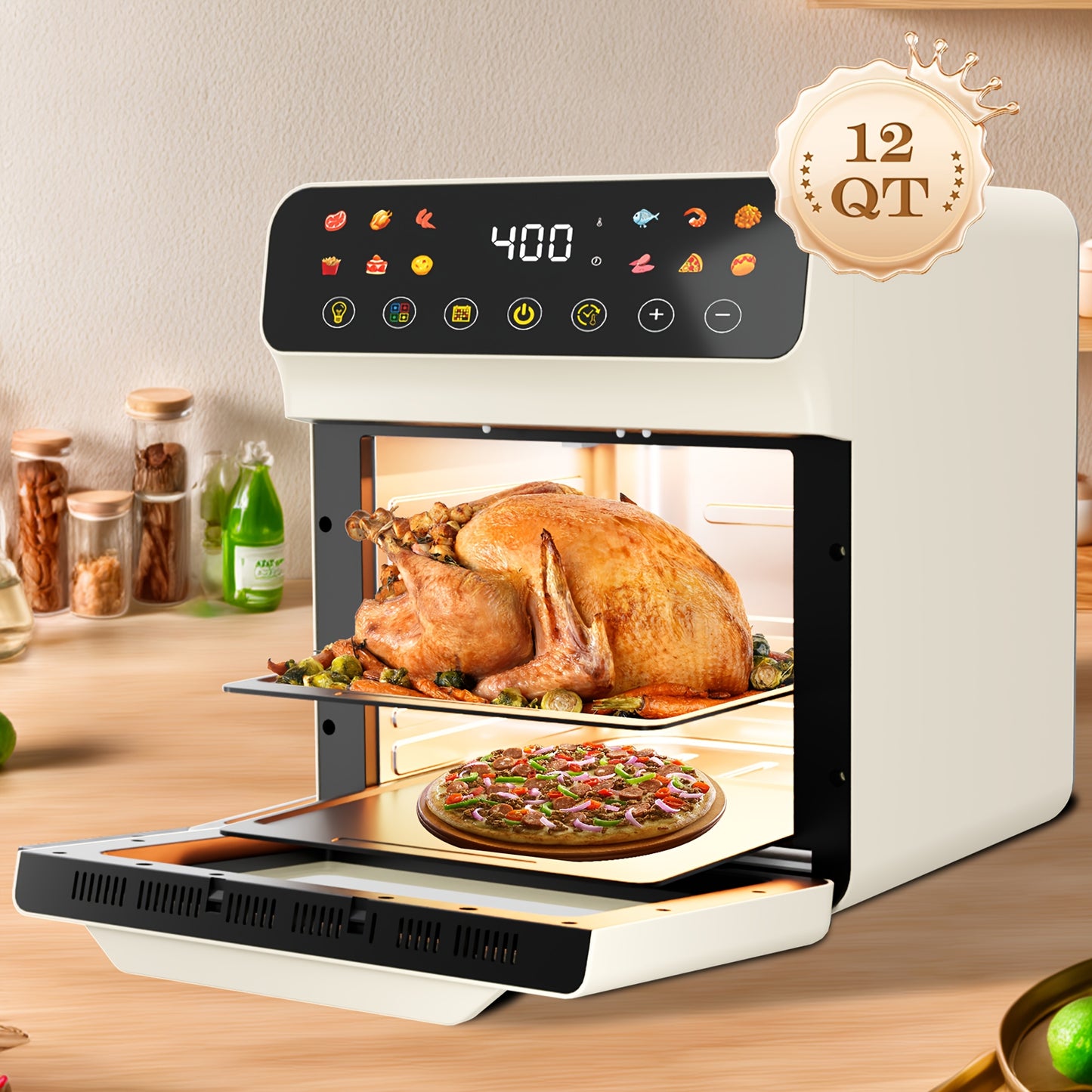 12QT Air Fryer Convection Oven with 10-in-1 Features Grey
