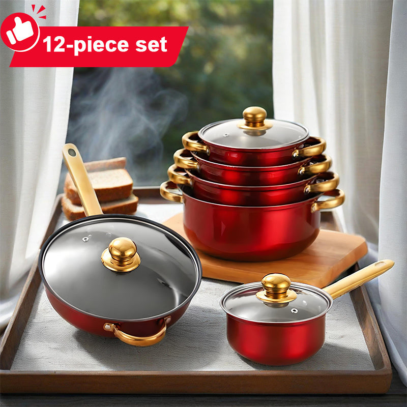 12pcs Stainless Steel Cookware Set, Stylish And Durable Cookware
