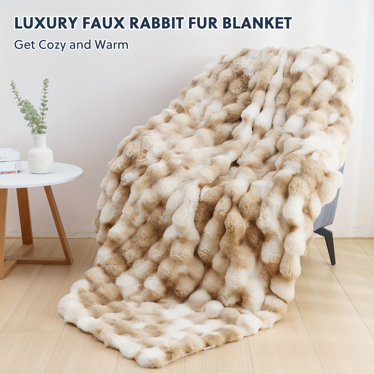 1pc Cozy Orhopui Faux Rabbit Fleece Blanket - Soft and Warm