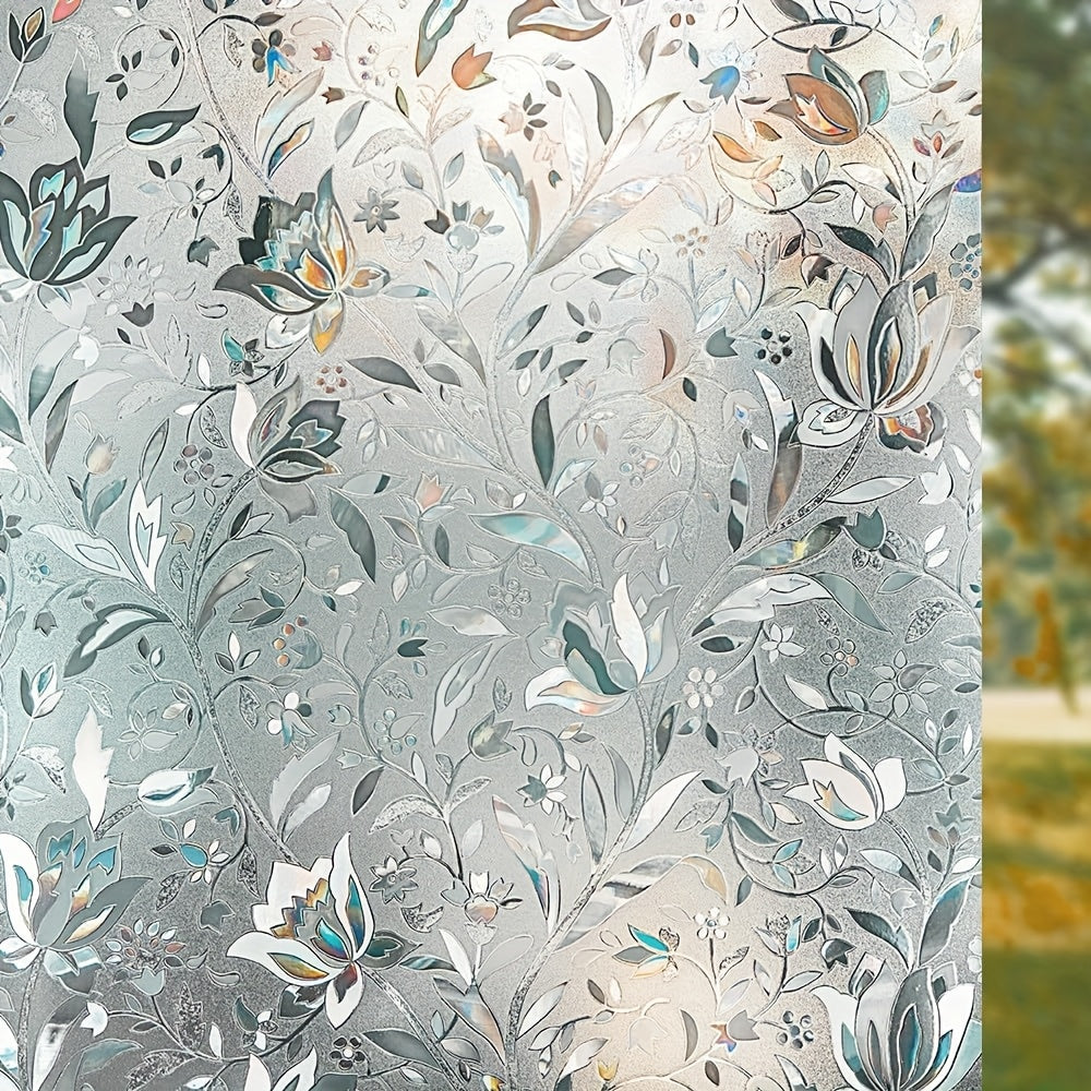 Elegant Privacy Film Transparent Anti-Peep Window Film Elegant Tulip Design Self-Adhesive Glue-Free 2mil Thick PET PVC Easy Installation for Office Living Room Decor