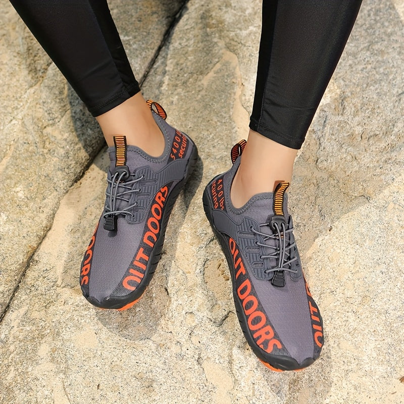 Men's Non Slip Breathable Water Shoes Lightweight Upper With Bright Yellow And Black Letter Print Rubber Sole Suitable For Outdoor And Casual Wear Modern Sports Shoes Durable Rubber Outsole High Quality Footwear