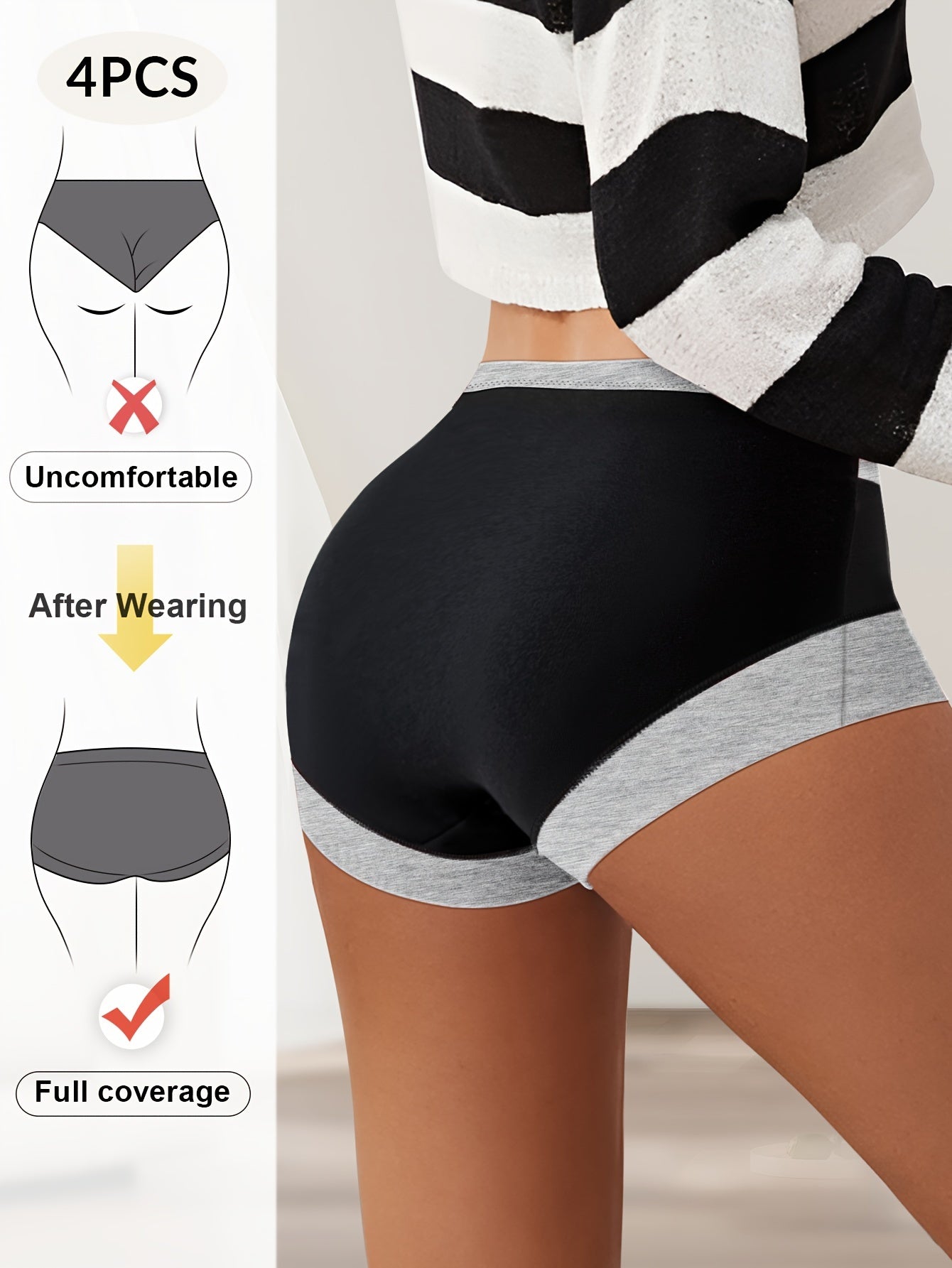 8pcs Soft Stretch Boxer Briefs for Women's Tummy Control