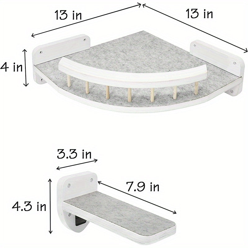 5pcs Wall Mounted Cat Rack with 4 Steps and Felt Padded Wooden Cat Bed Hammock in Black White and Wood