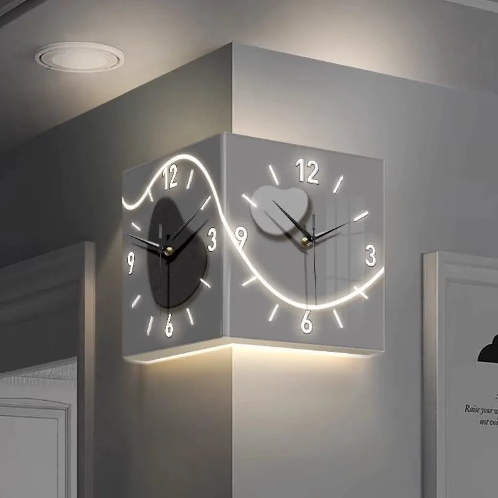 Luxury Corner Wall Clock with Light and LED Numerals