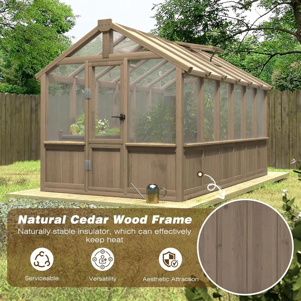 6x12 FT Greenhouse Kit for Outdoor,Polycarbonate Wooden Walk-in Green House with Lockable Door