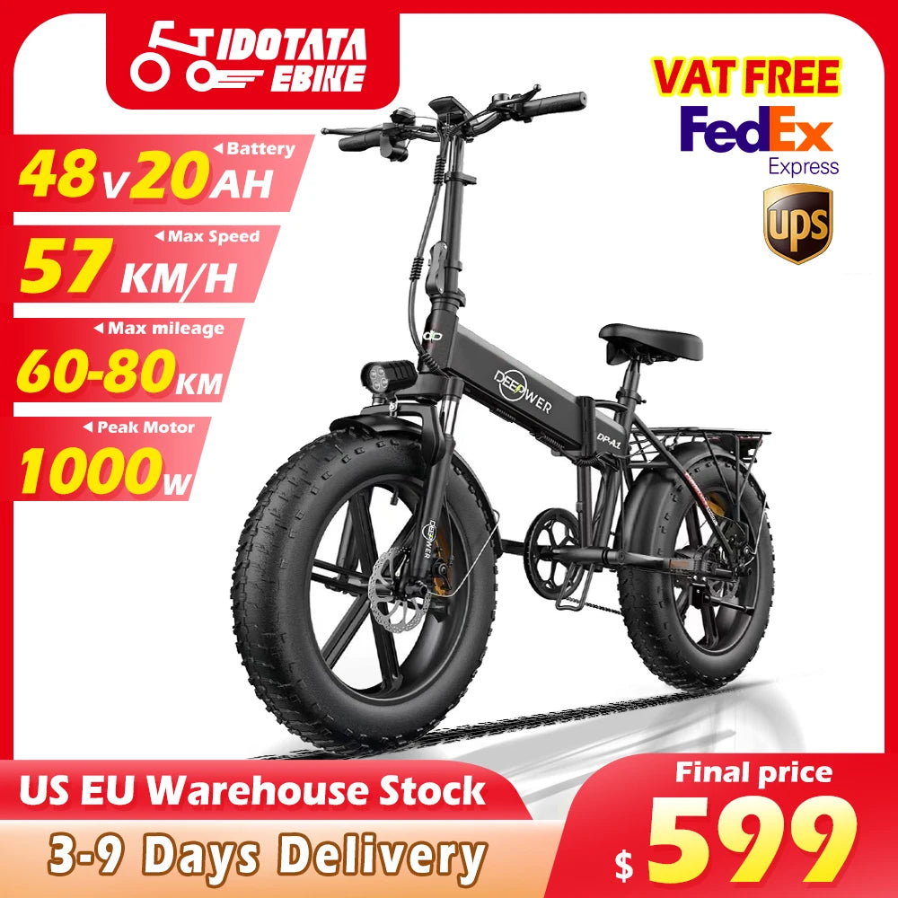 IDOTATA EU Delivery 1000W Electric Bike 48V 20AH Folding Ebike