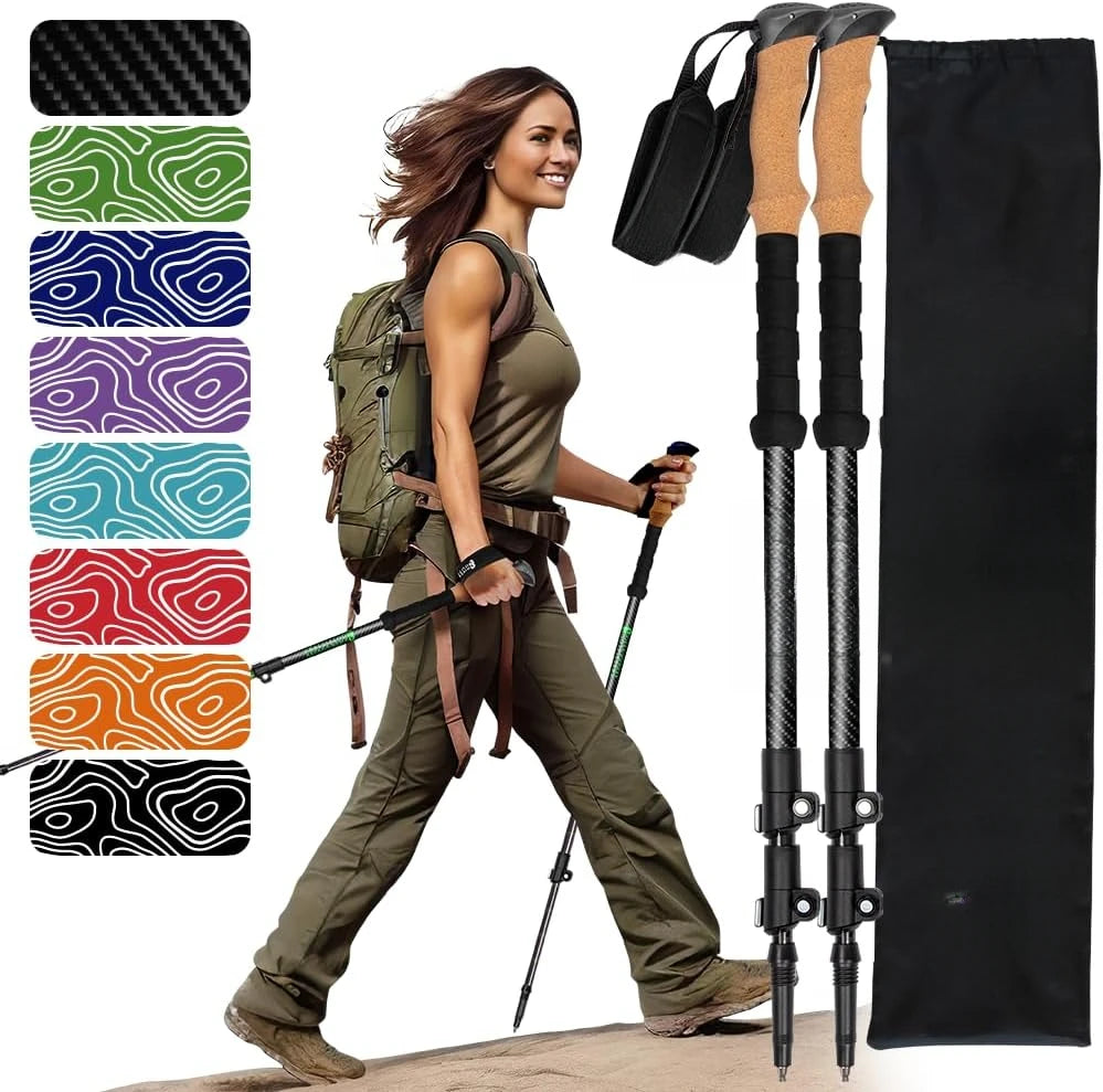 Strong Lightweight Collapsible Hiking Poles with Cork Grips