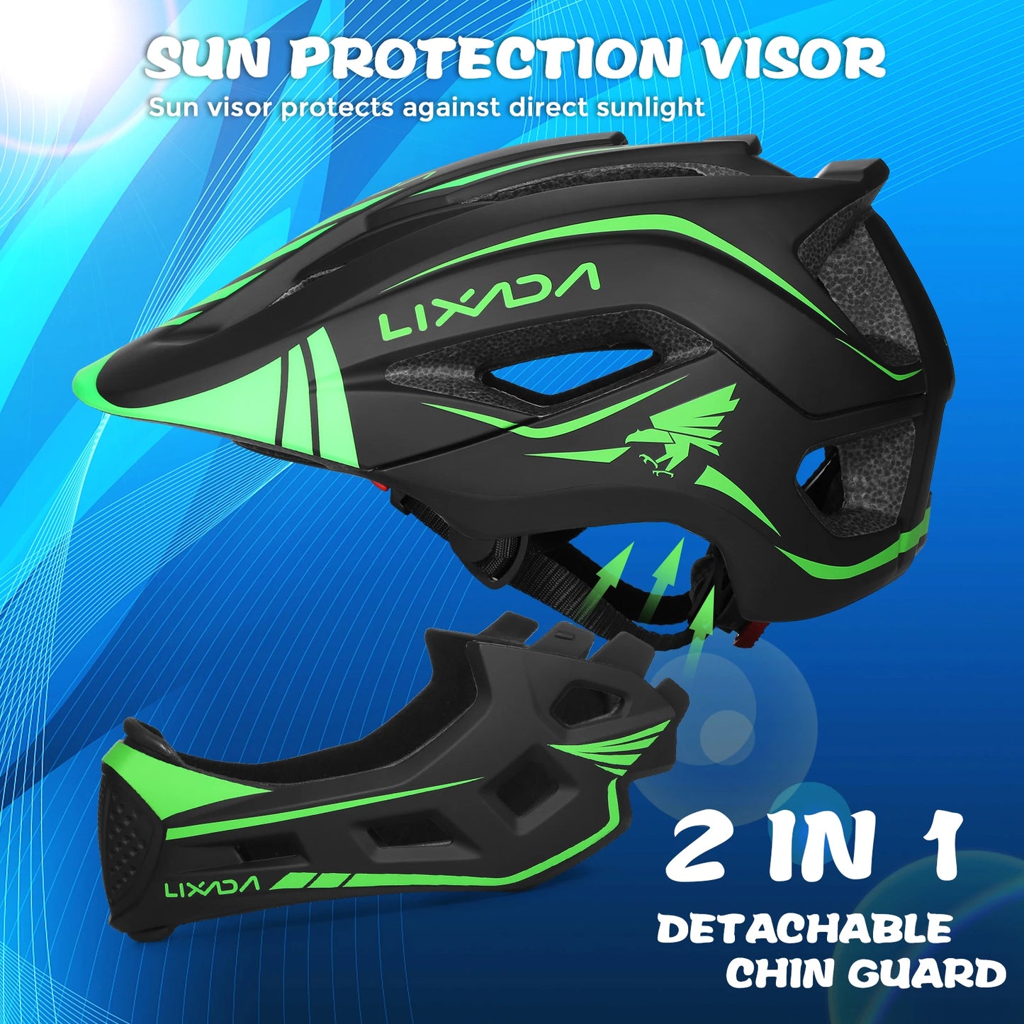 2-in-1 Kids Bicycle Helmet Child Sports Safety Cycling Protection Full Face Helmet