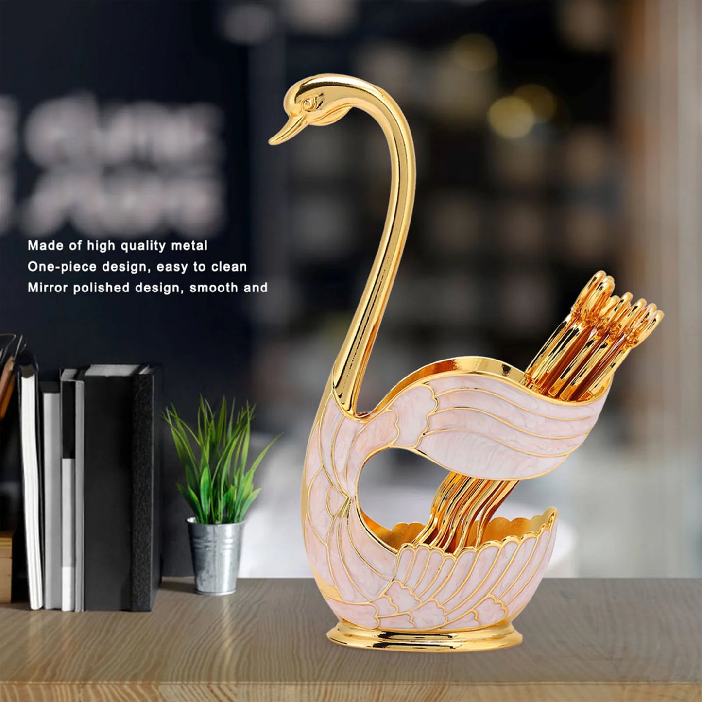 Fruit Scoop Coffee Dessert Spoon Set European Elegant Swan Holder