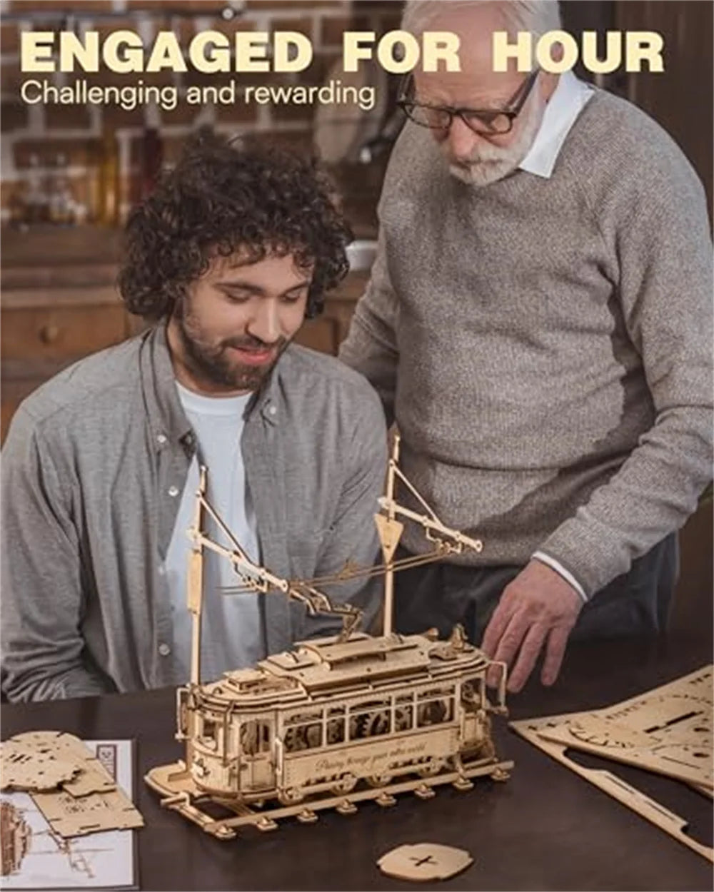 Robotime 3D Wooden Puzzle Tram Mechanical Model Kit DIY Craft