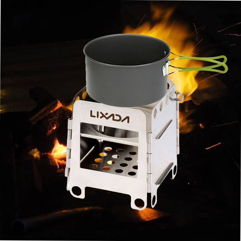 Portable Stainless Steel Lightweight Folding Wood Stove Pocket Stove Outdoor Camping Backpacking
