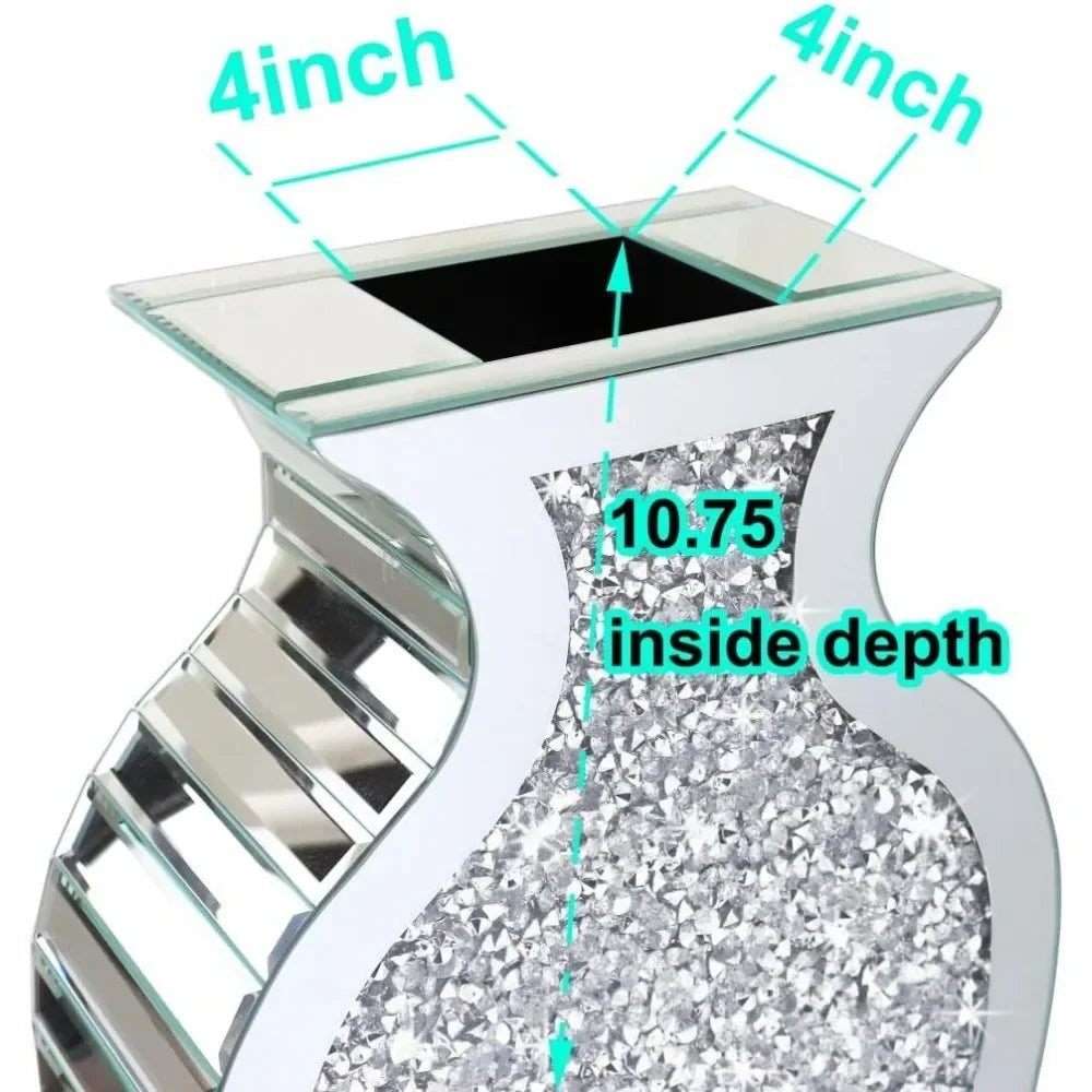Vase Fragmented Diamond Mirror 27 High Crystal Silver Glass