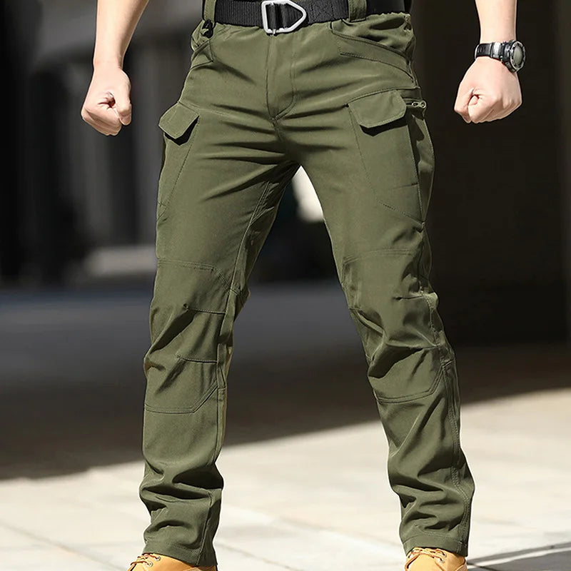 Men Fashion Cargo Pants Solid Color Multi-Pockets Waterproof Trousers