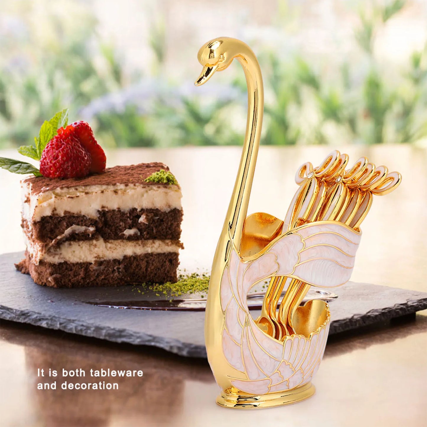 Fruit Scoop Coffee Dessert Spoon Set European Elegant Swan Holder