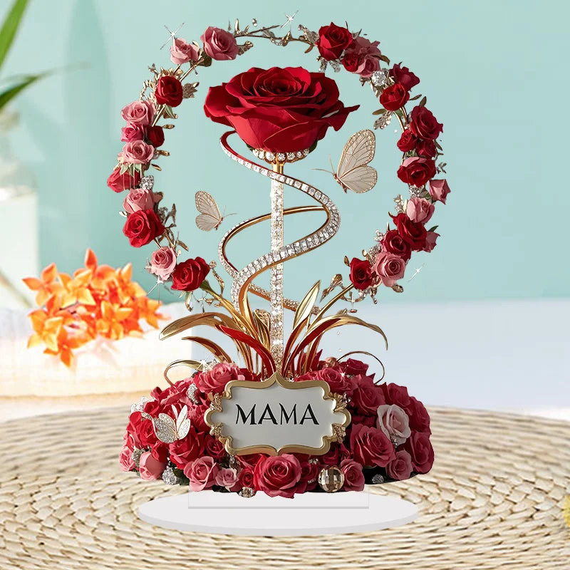 1pcs 8in Flat Acrylic Rose Can Stand MOM Mom Gift Decoration