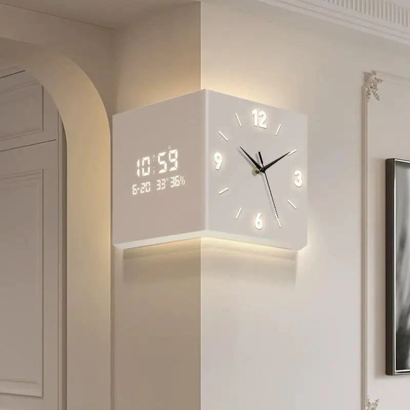 Luxury Corner Wall Clock with Light and LED Numerals