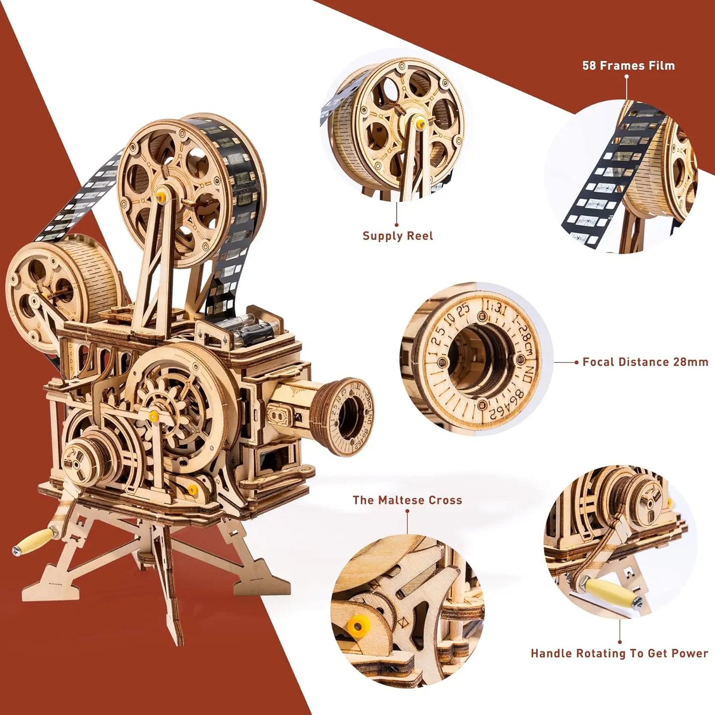 Robotime ROKR Hand Crank Projector Vitascope 3D Wooden Puzzle