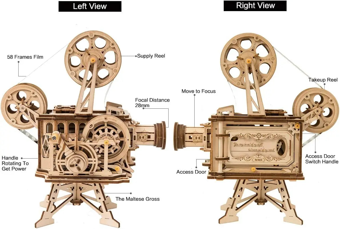 Robotime ROKR Hand Crank Projector Vitascope 3D Wooden Puzzle