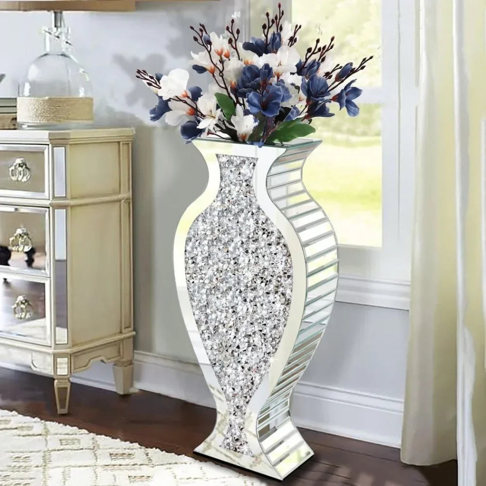 Vase Fragmented Diamond Mirror 27 High Crystal Silver Glass