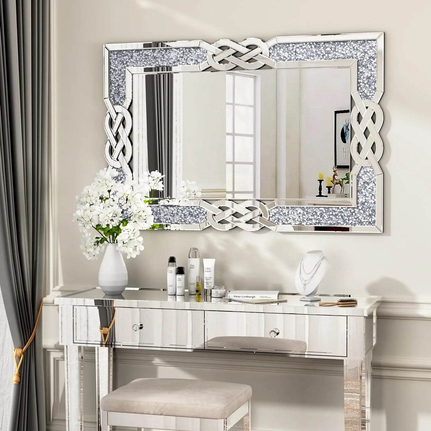 90/100/120CM Large Crystal Crush Diamond Mirror Vanity