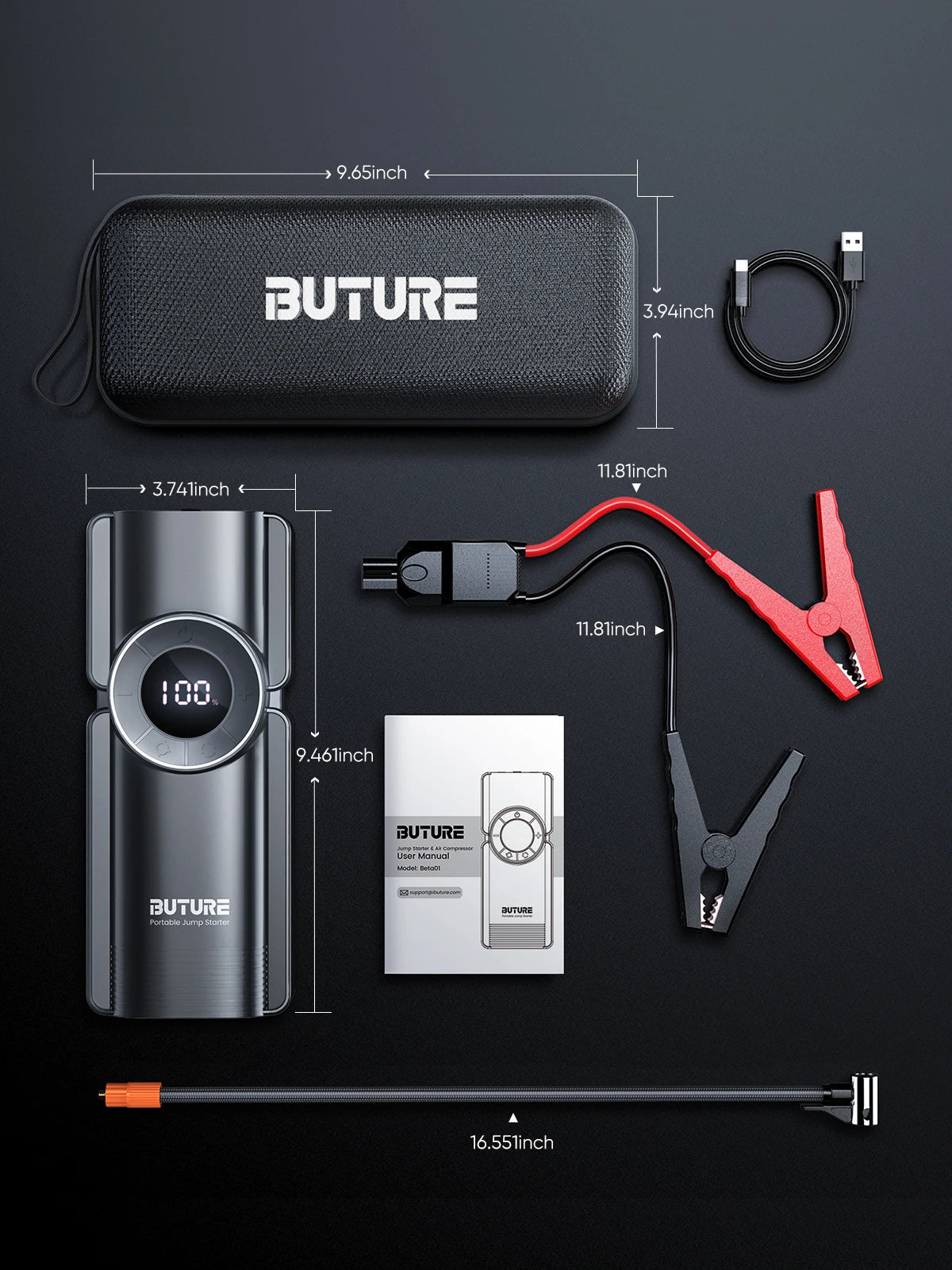 Pump Air Compressor Jump Starter Power Bank 2500A Starting Device 15V Digital Tire Inflator