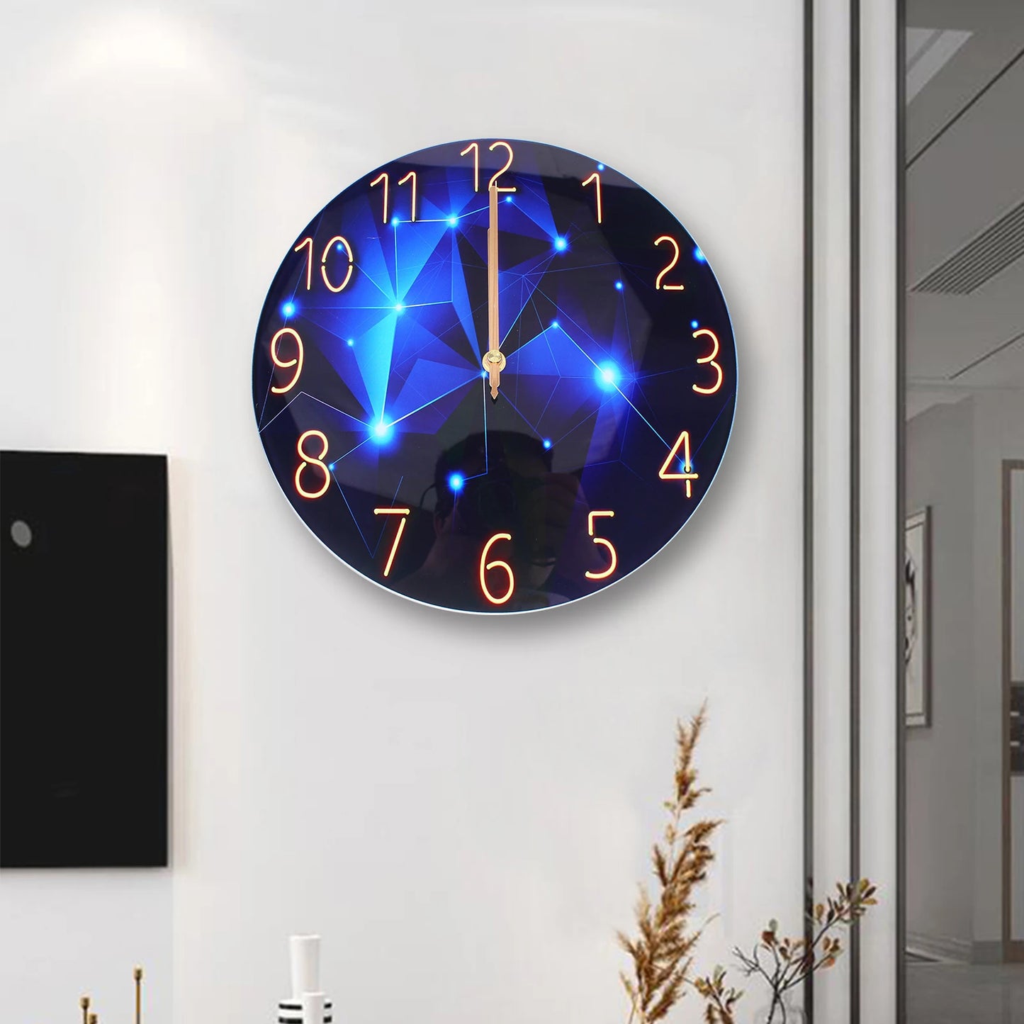 12 Inch Silent Blue Diamond Round Wall Clock Blue Decorative