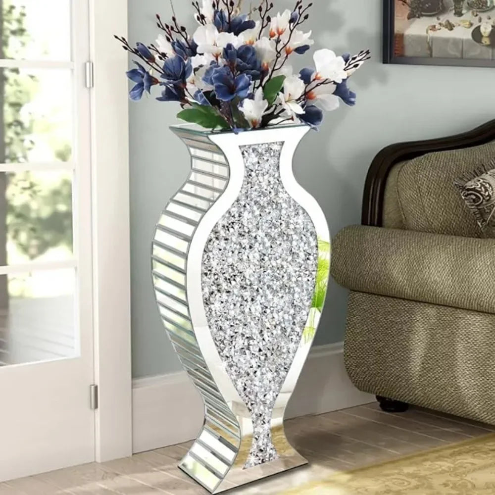 Vase Fragmented Diamond Mirror 27 High Crystal Silver Glass