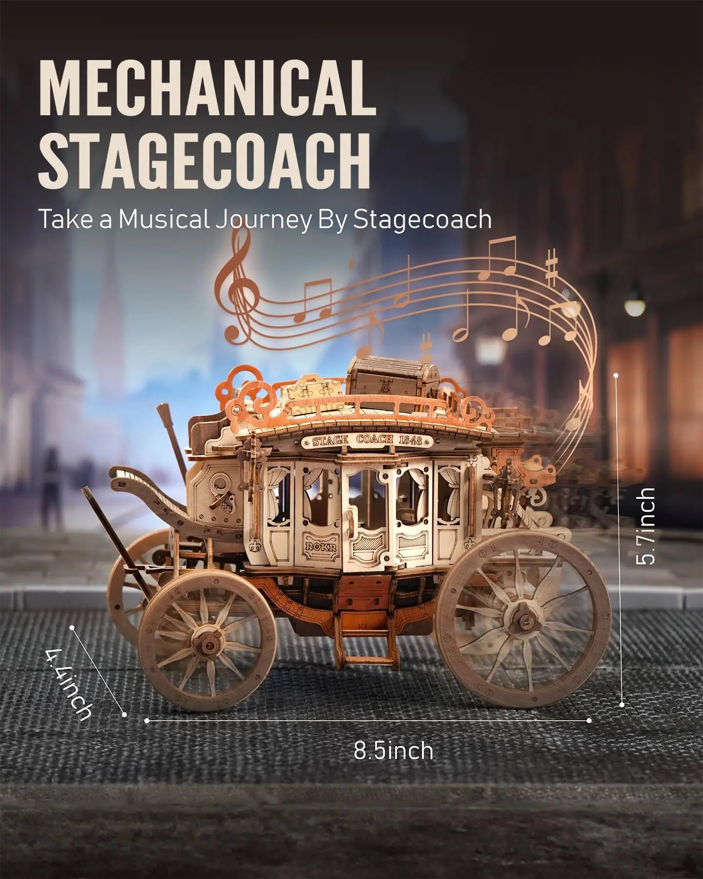 Robotime Wooden Music Box Puzzle 3D Stagecoach Gift Kit