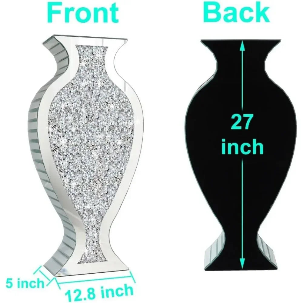 Vase Fragmented Diamond Mirror 27 High Crystal Silver Glass