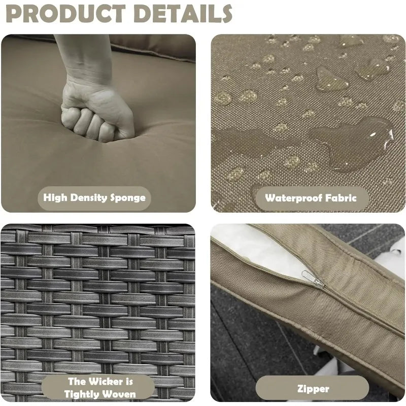 3-Piece Swivel Rocker Wicker Chair Set of 2 with Cushions and Glass Table