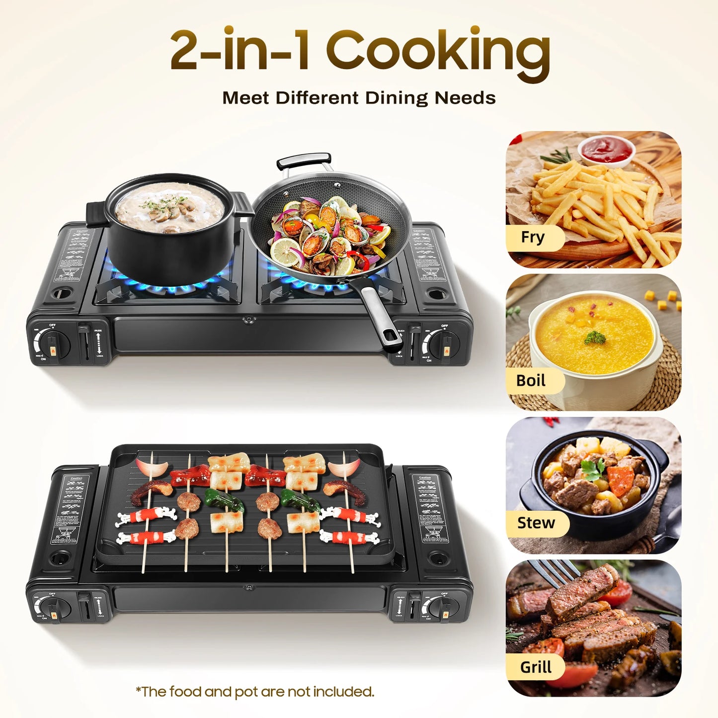 Camping Stove Dual Burner W/Grill Tray & Storage Case