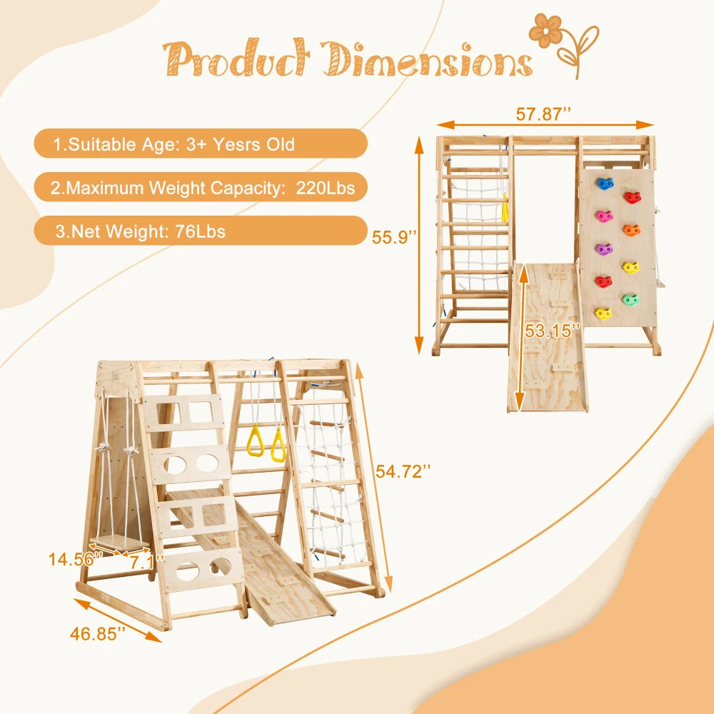 Toddler Indoor Wooden Gym 8 in 1 Indoor Playground Set