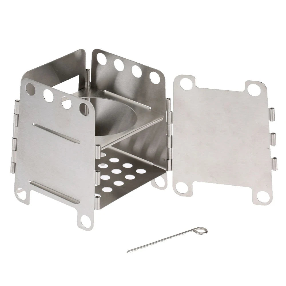 Portable Stainless Steel Lightweight Folding Wood Stove Pocket Stove Outdoor Camping Backpacking