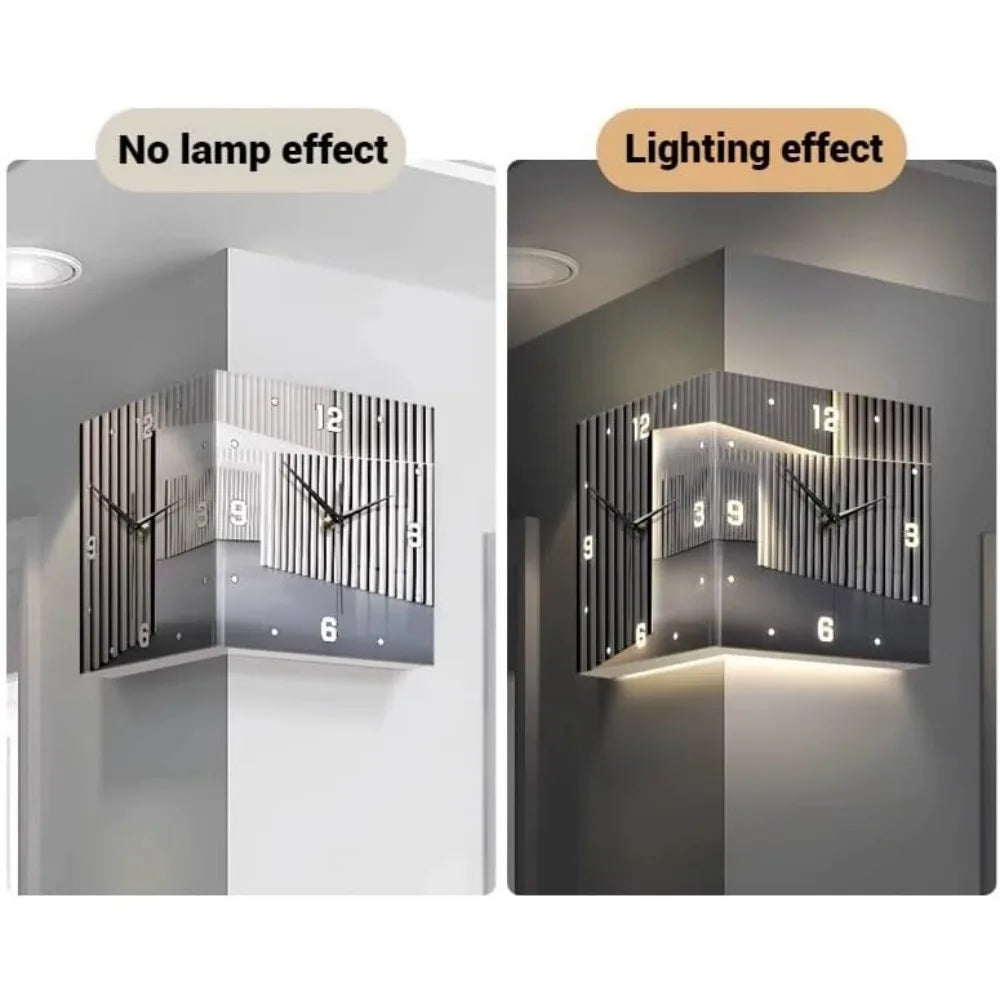 Luxury Corner Wall Clock with Light and LED Numerals