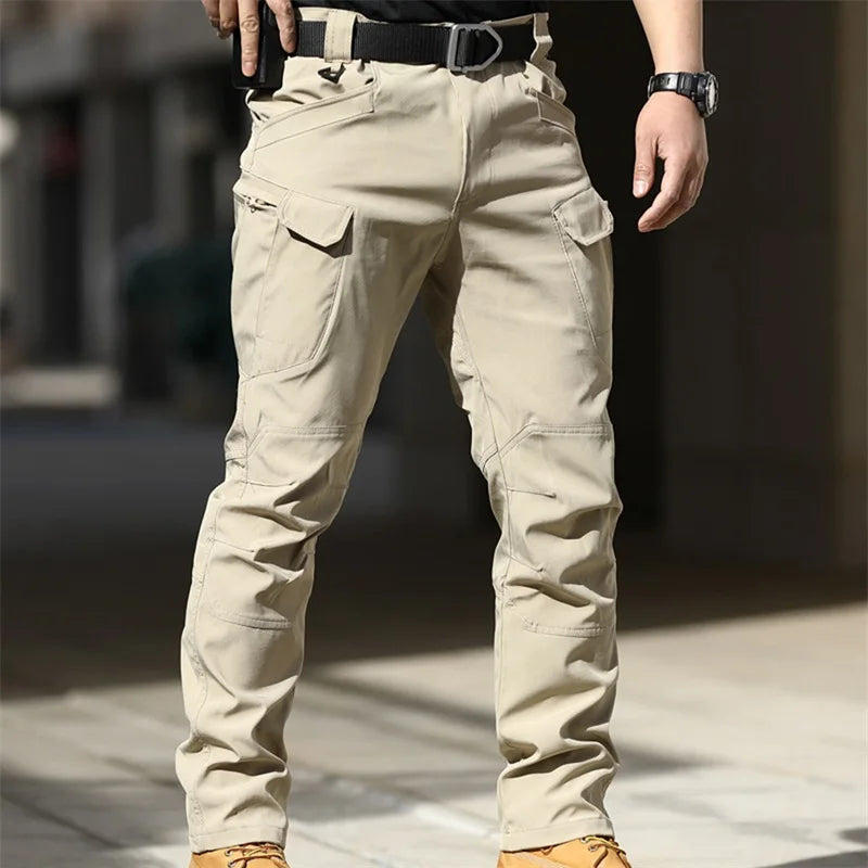 Men Fashion Cargo Pants Solid Color Multi-Pockets Waterproof Trousers