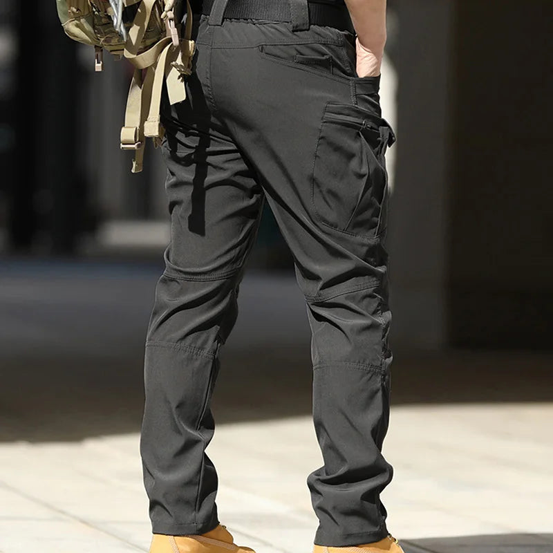 Men Fashion Cargo Pants Solid Color Multi-Pockets Waterproof Trousers