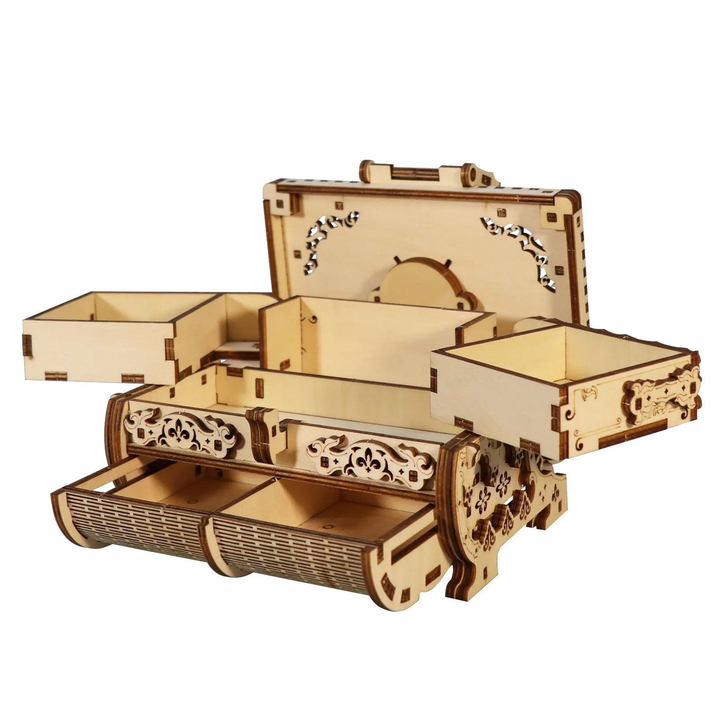 3D Wooden Puzzle Model Kits Antique Jewel Box DIY Gift