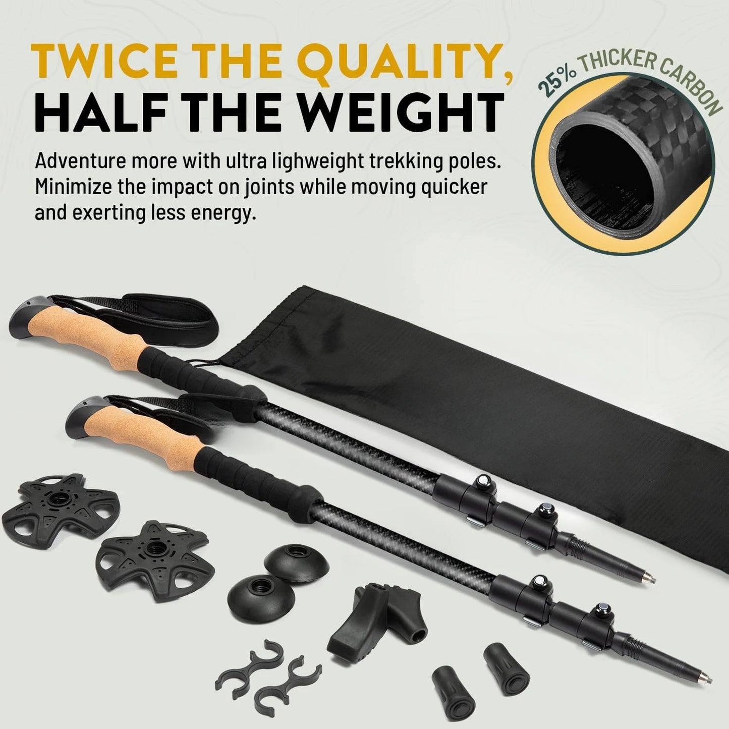 Strong Lightweight Collapsible Hiking Poles with Cork Grips