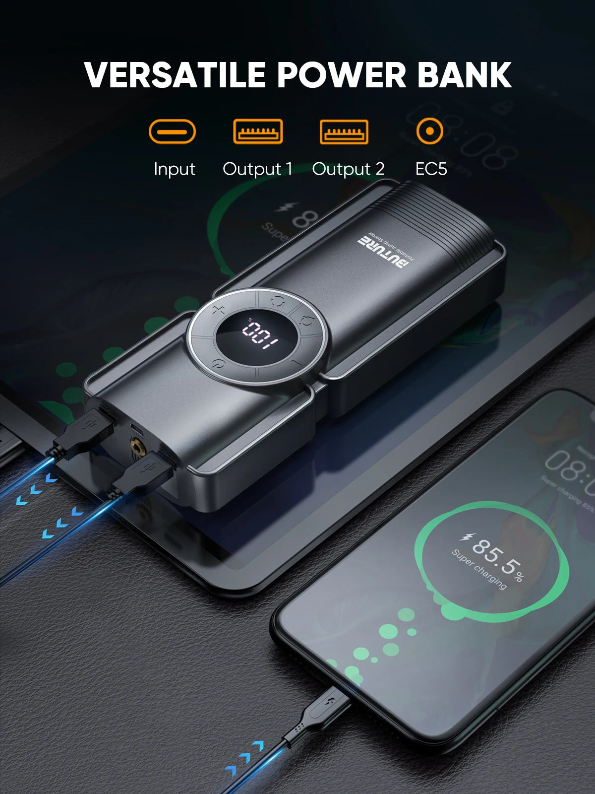Pump Air Compressor Jump Starter Power Bank 2500A Starting Device 15V Digital Tire Inflator