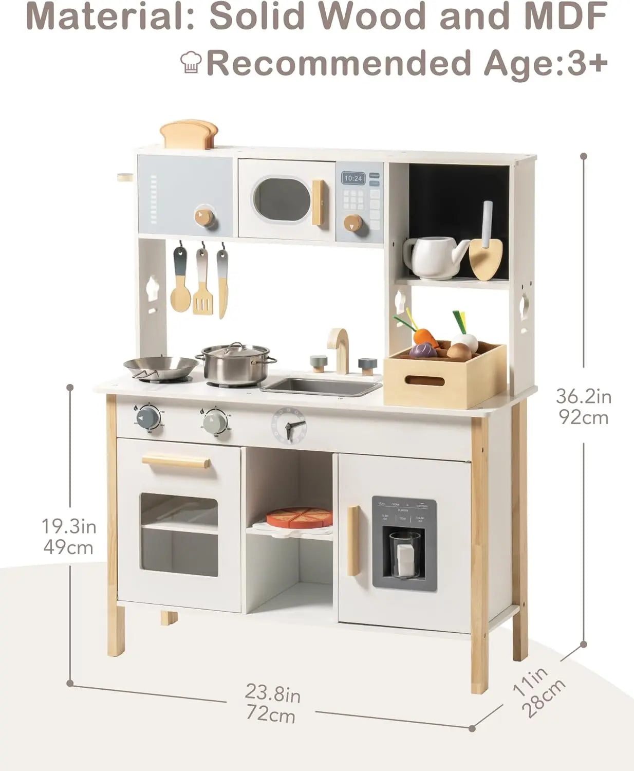 Robotime Play Kitchen Wooden Kids Playset with Toy Food Set