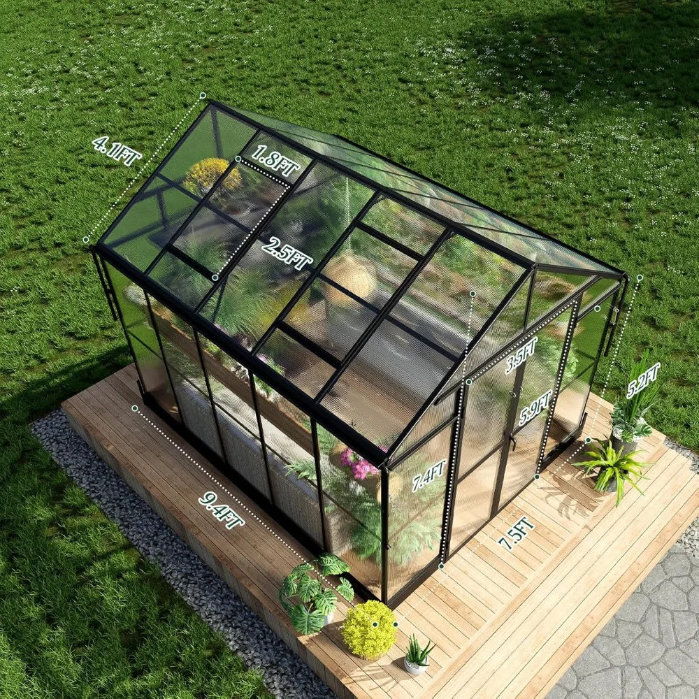 8x10x7.5 FT Polycarbonate Greenhouse with Double Swing Doors