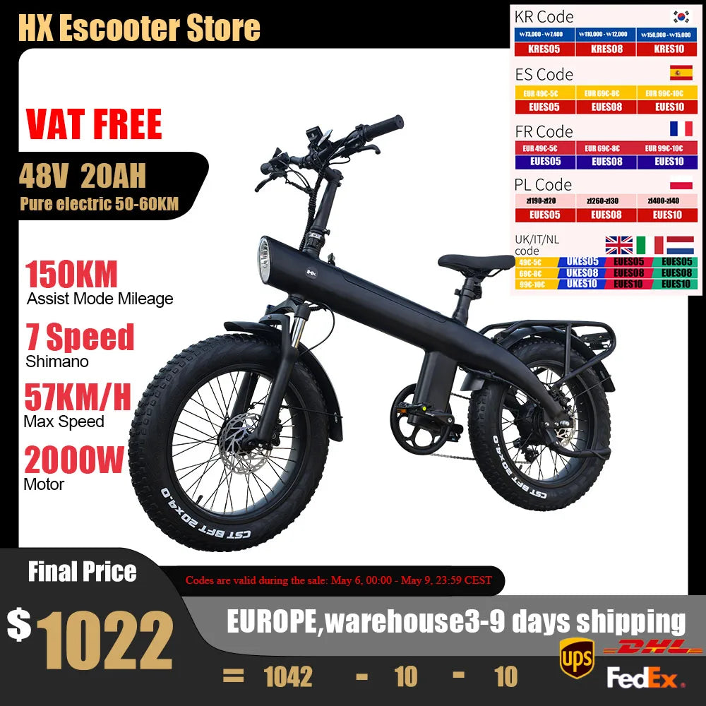 HX Q20PRO Adult Electric Bicycle 48V 20A Removable Battery Ebike