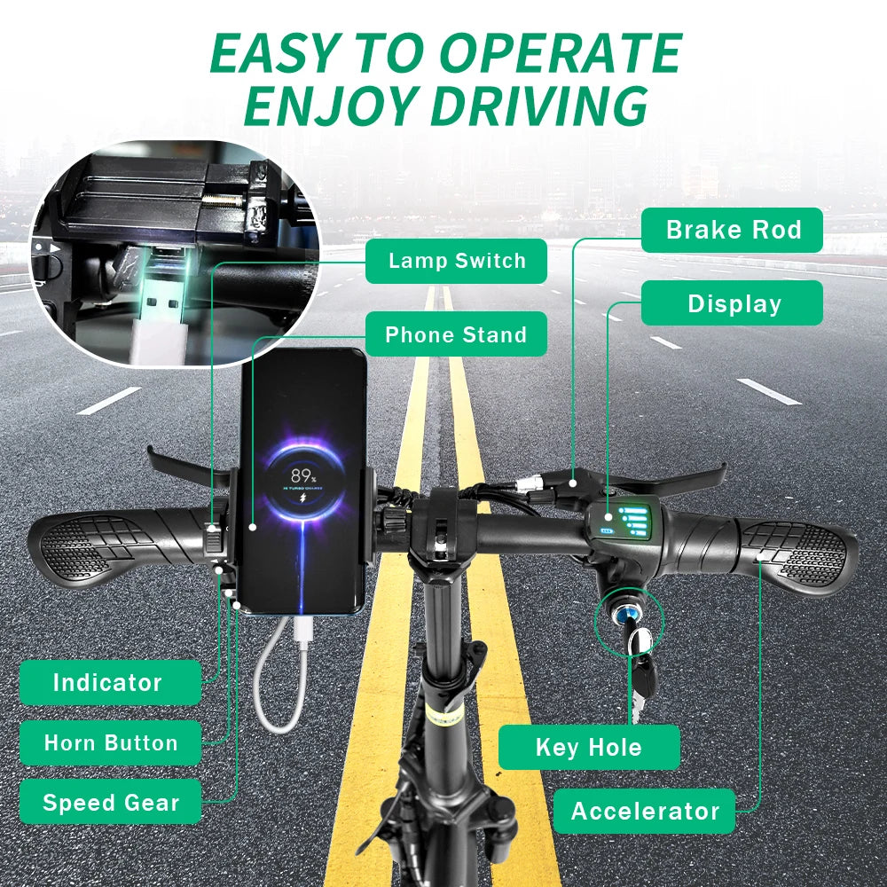IDOTATA 48V 10Ah Foldable Electric Bike Throttle Mini Ebike