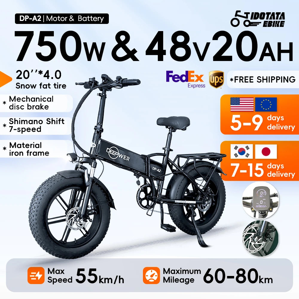 IDOTATA EU Delivery 1000W Electric Bike 48V 20AH Folding Ebike