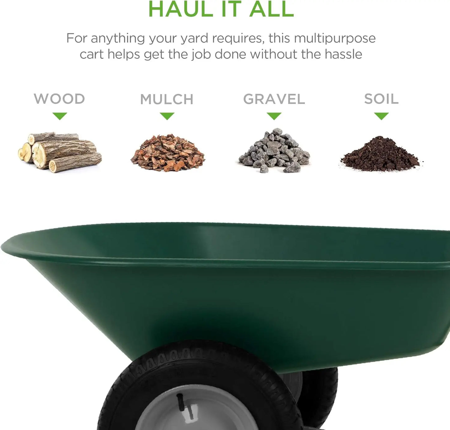 Dual-Wheel Home Utility Yard Wheelbarrow Garden Cart w/Built-in Stand for Lawn, Gardening