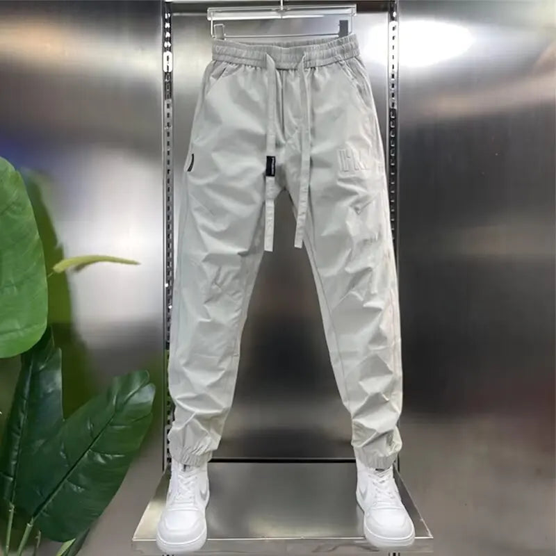 Casual Men's Summer Joggers Trousers Big Size Korean Style Elastic Waist Ankle-Length Workout Pants