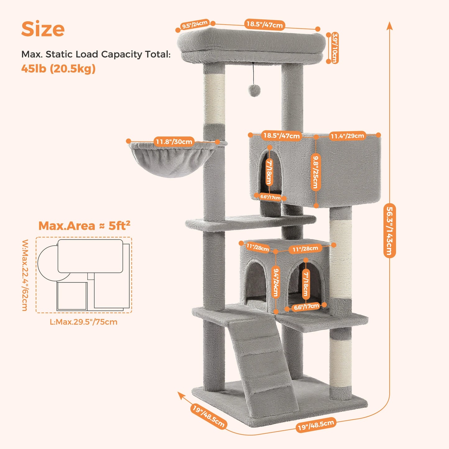 Cat Tree with Toy Cat Tower Condo for Indoor Cats House with Padded Plush Perch Cozy Hammock and Sisal Scratching Posts