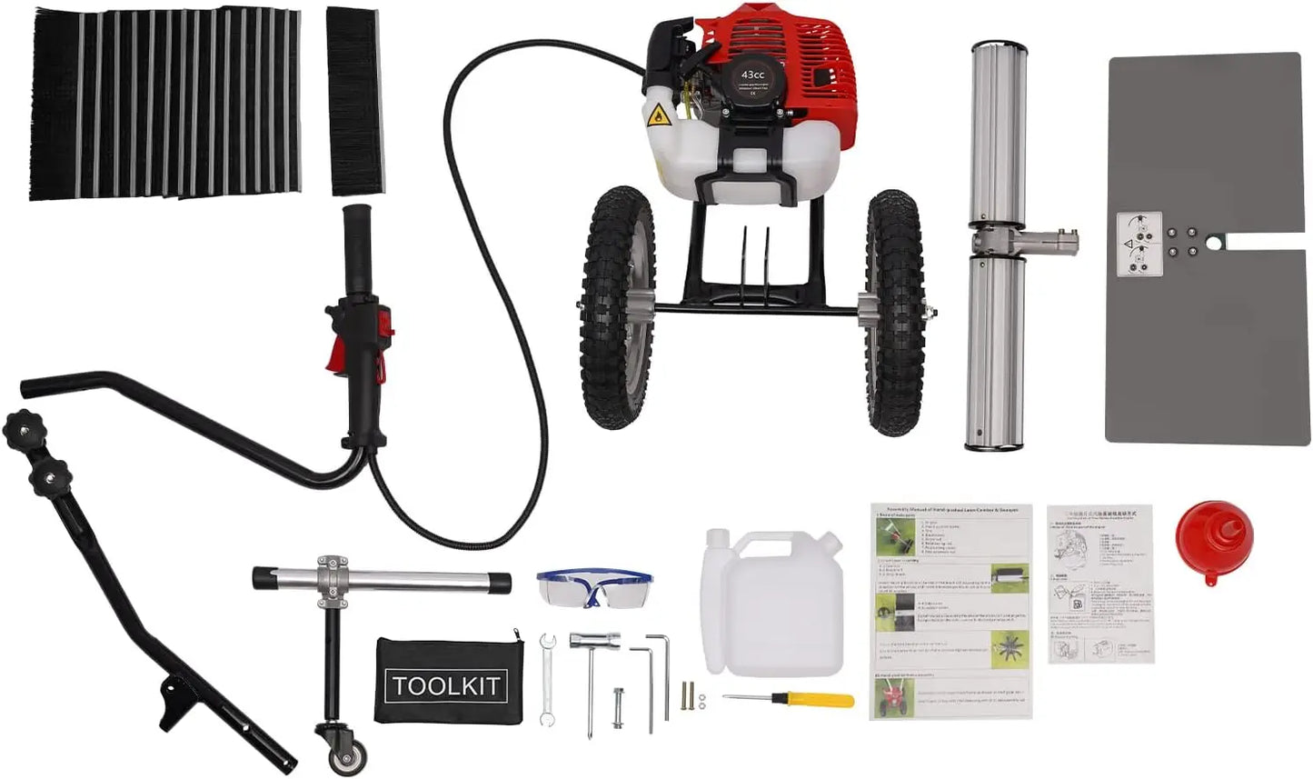 Gas Power Broom Sweeper, Gasoline Walk Behind Snow Lawn Sweeper Brush Broom Sweeping
