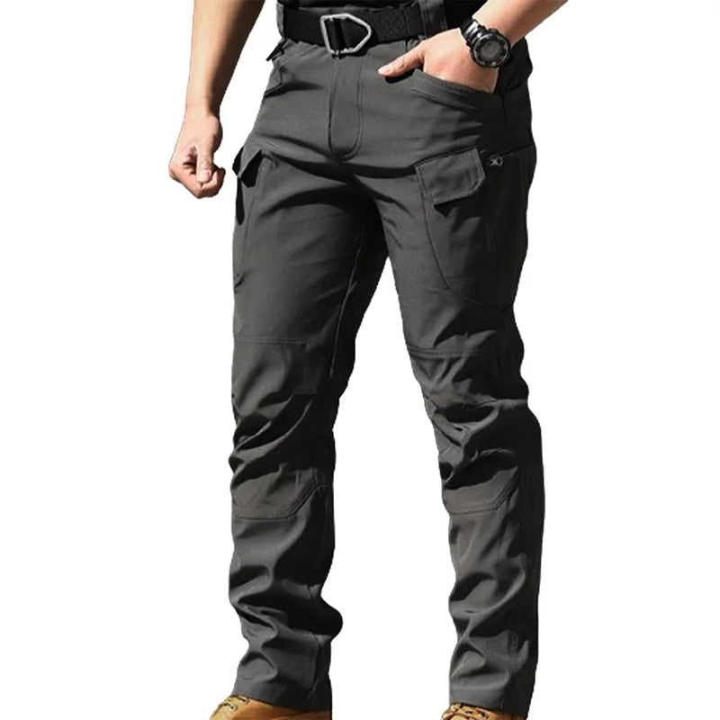Men Fashion Cargo Pants Solid Color Multi-Pockets Waterproof Trousers