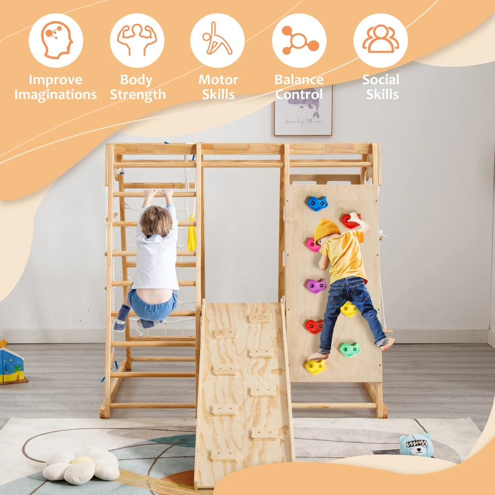 Toddler Indoor Wooden Gym 8 in 1 Indoor Playground Set